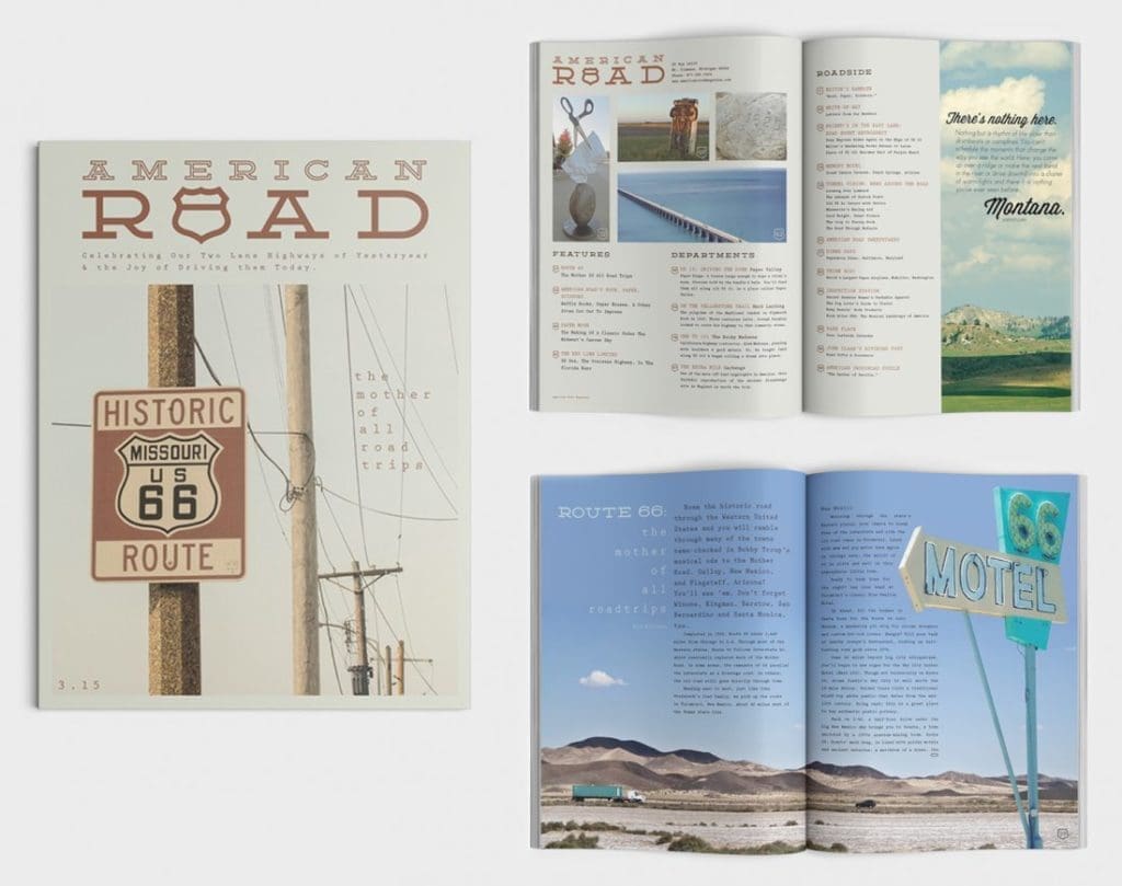 Road editorial layout — book spread design