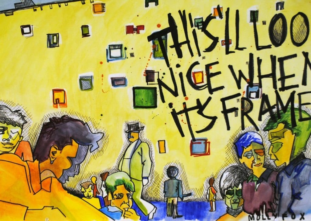 This will look nice when it is framed — painted mural with figures