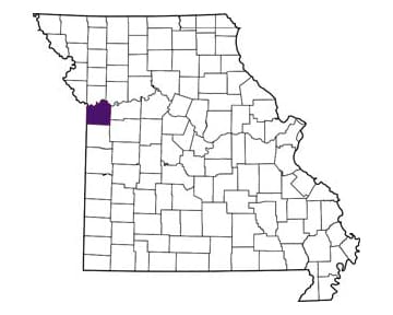 Missouri state map with Jackson County highlighted showing Avila University's location in the Kansas City metro area