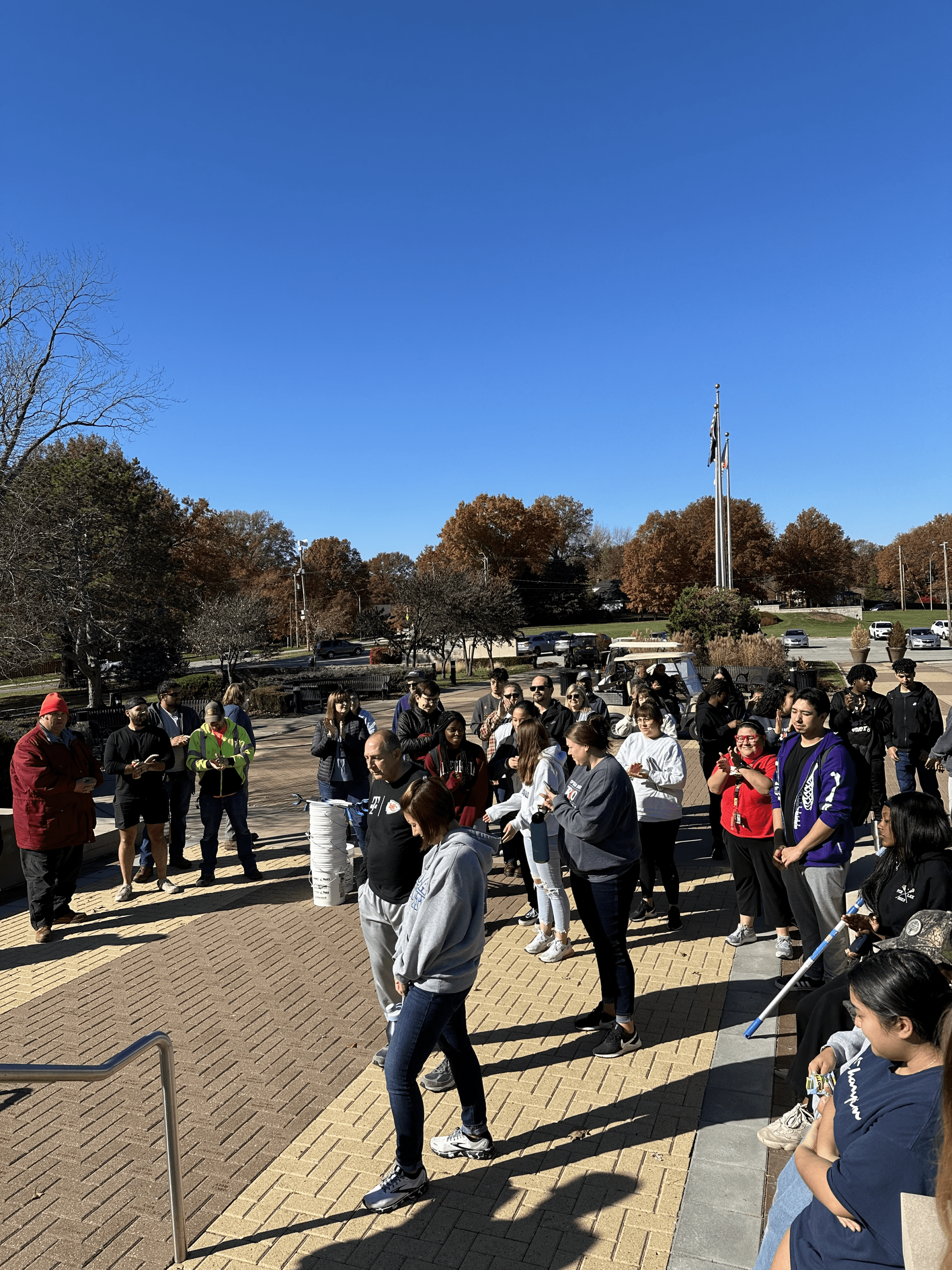 Avila university students gathered at Blasco building