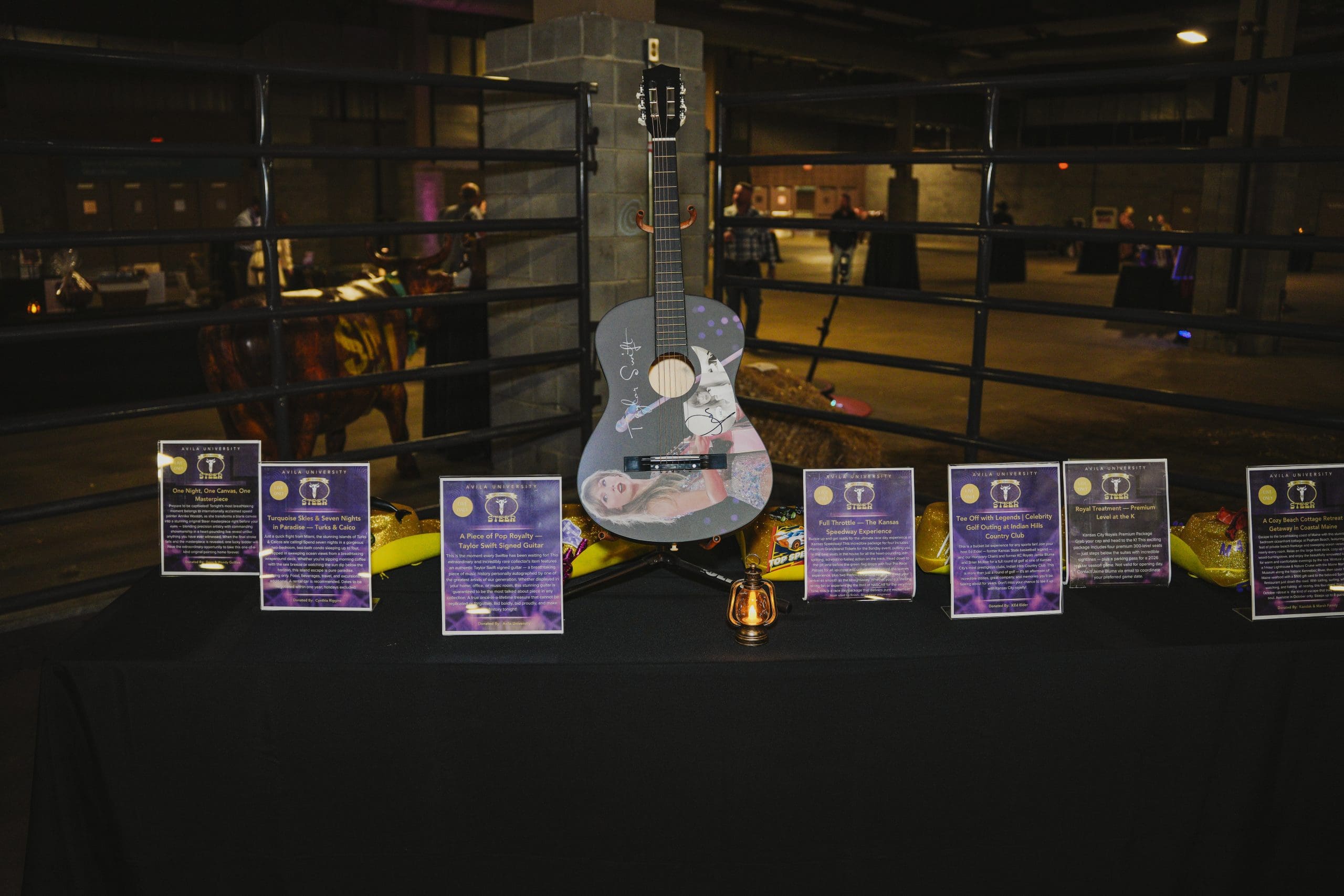 Guitar display and event signage at the Avila University Steer Dinner