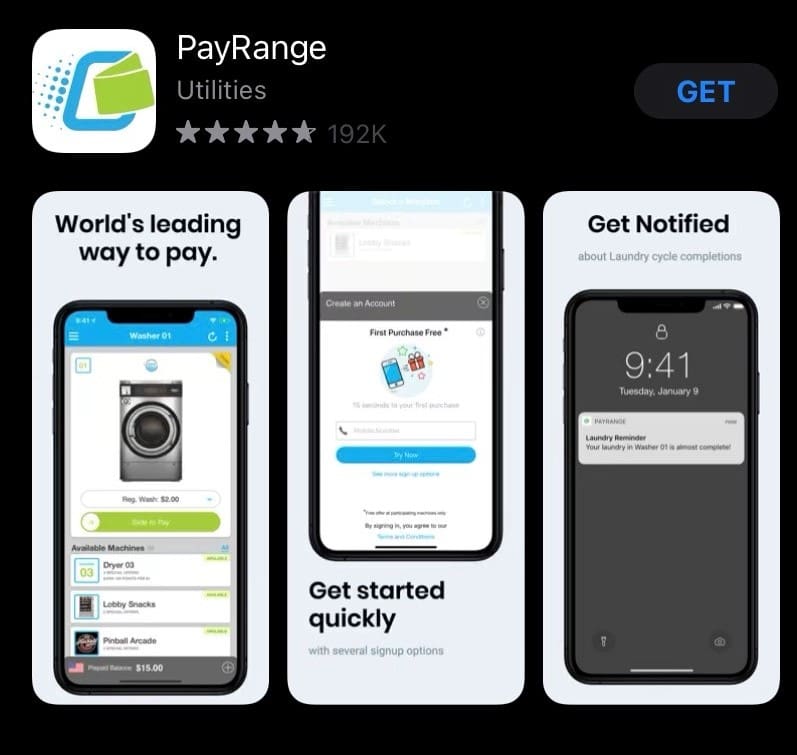 PayRange app logo — mobile payment for residence hall laundry facilities