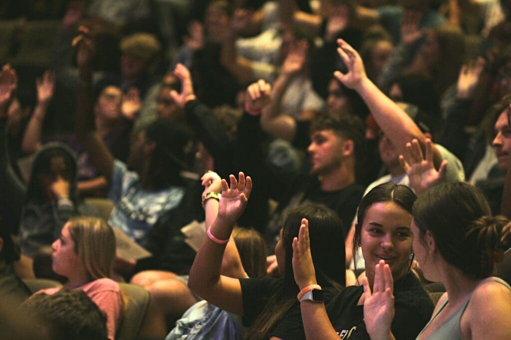 Avila University students celebrating at a campus event