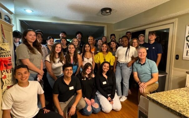 president with students