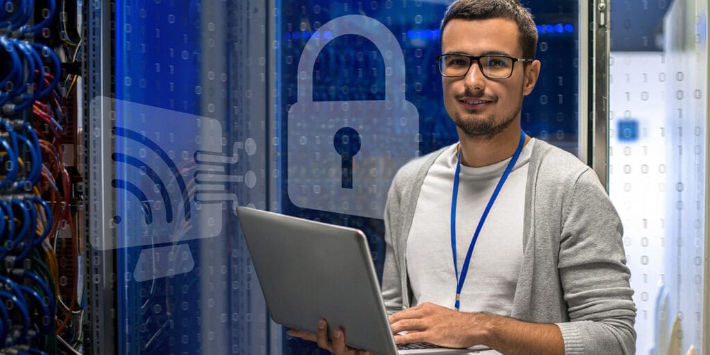 IT professional working on network security and certification training