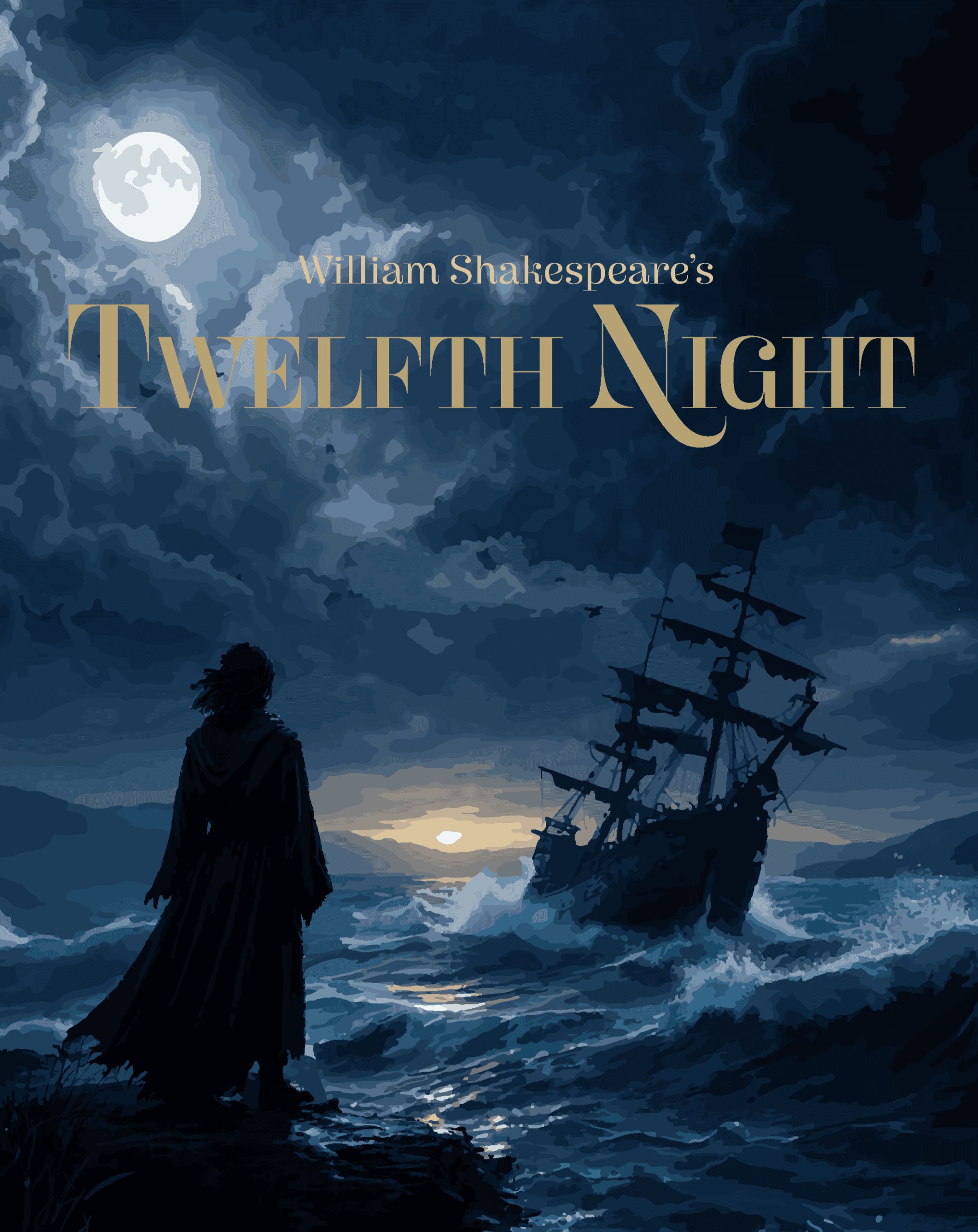 William Shakespeare's Twelfth Night — Avila University Theatre production poster. February 25–28, Bill and Jean Buchanan Stage, Goppert Theatre